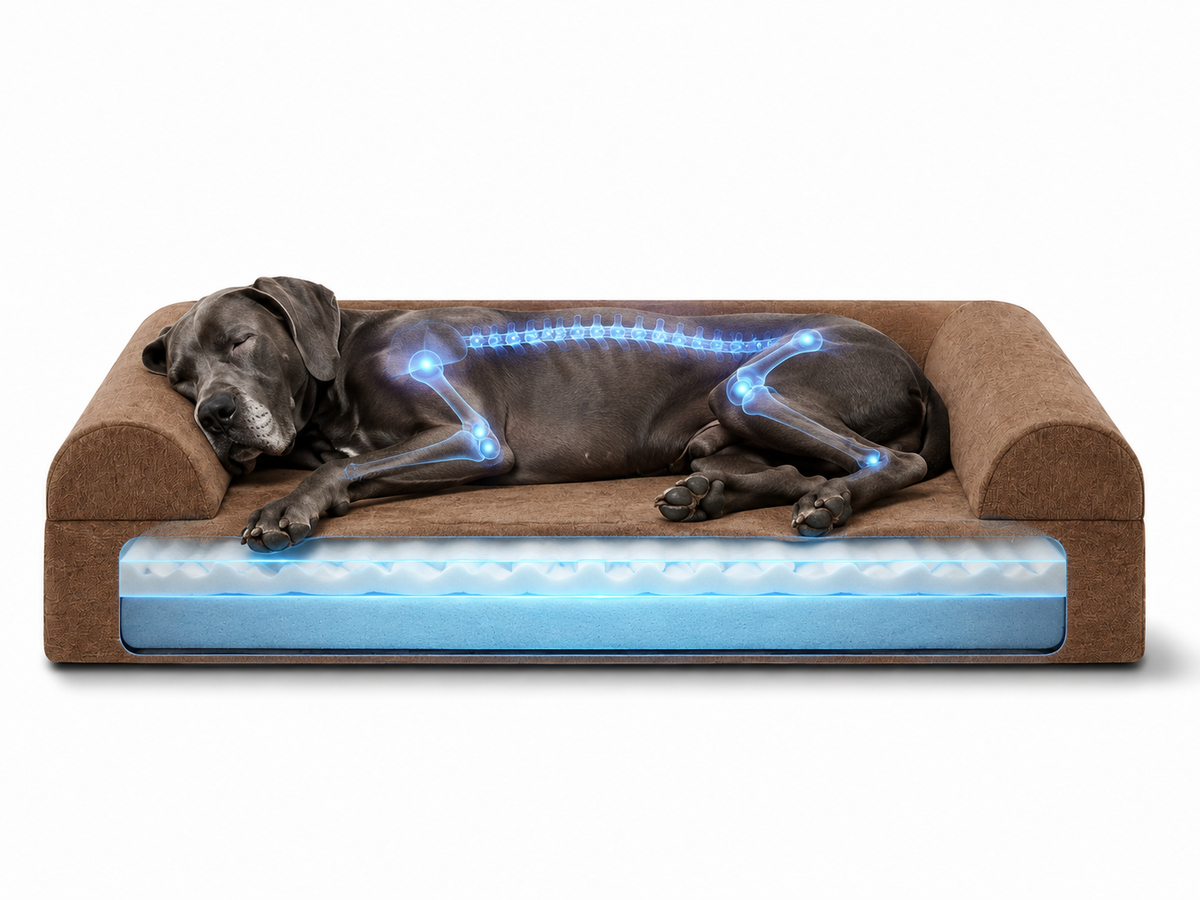 Exploded view of an orthopedic bolster dog bed