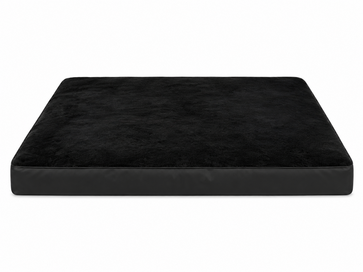 Front view of black plush orthopedic dog crate bed