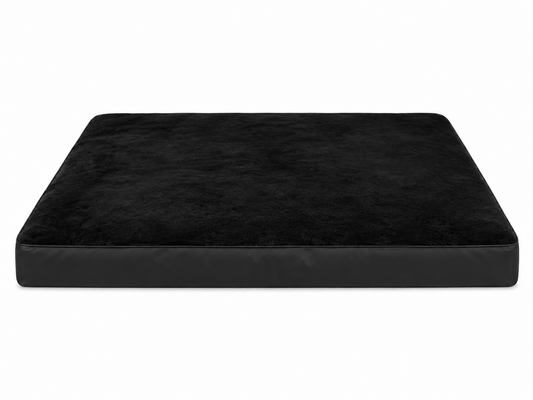 Front view of black plush orthopedic dog crate bed