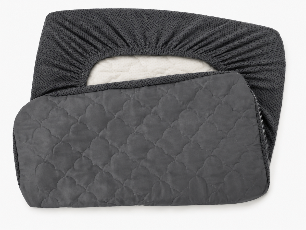 Grey replacement dog bed cover shown opened to display the removable cover