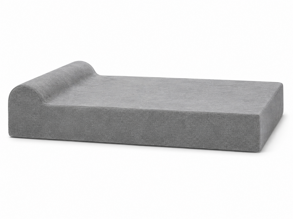 Angled view of grey Headrest orthopedic bed in XL