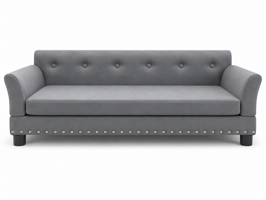 Front view of the dark grey elevated sofa bed for large dogs