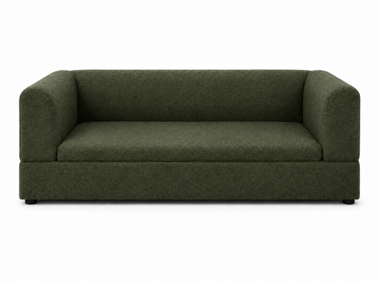 Front view of the olive green elevated sofa bed for large dogs