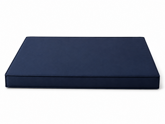 Front view of navy orthopedic dog crate pad