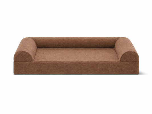 Front view of brown three-sided sofa orthopedic bed in Small