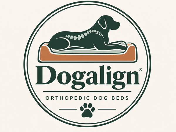 Dogalign Orthopedic Dog Beds circular logo with a reclining dog silhouette